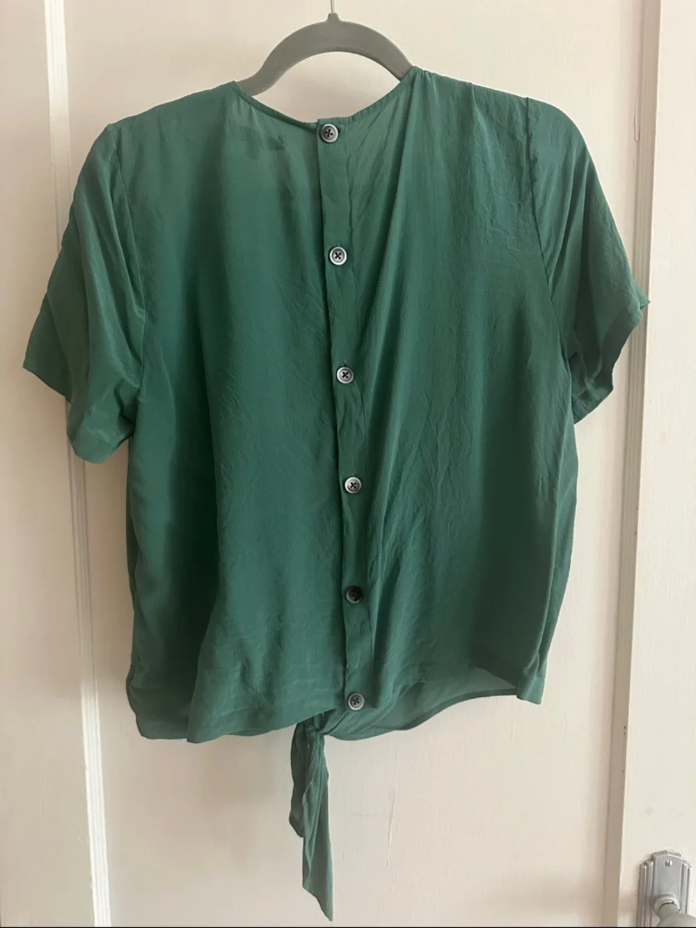 Madewell Emerald Green silk Short Sleeve Tie-Front Blouse - Picture 3 of 5